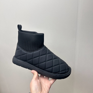 工厂2025秋冬断码拼接女鞋雪地靴厚底休闲舒适保暖时尚套脚短靴40