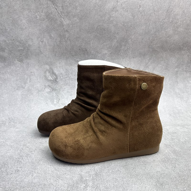 工厂2025秋季新款女鞋断码绒面厚底圆头短靴时尚套脚加绒女靴子