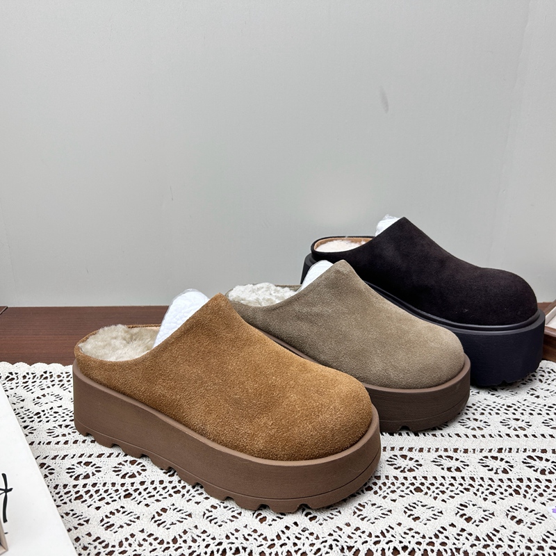 工厂25断码真皮秋冬新款女鞋厚底勃肯鞋圆头松糕底加棉包头女棉拖