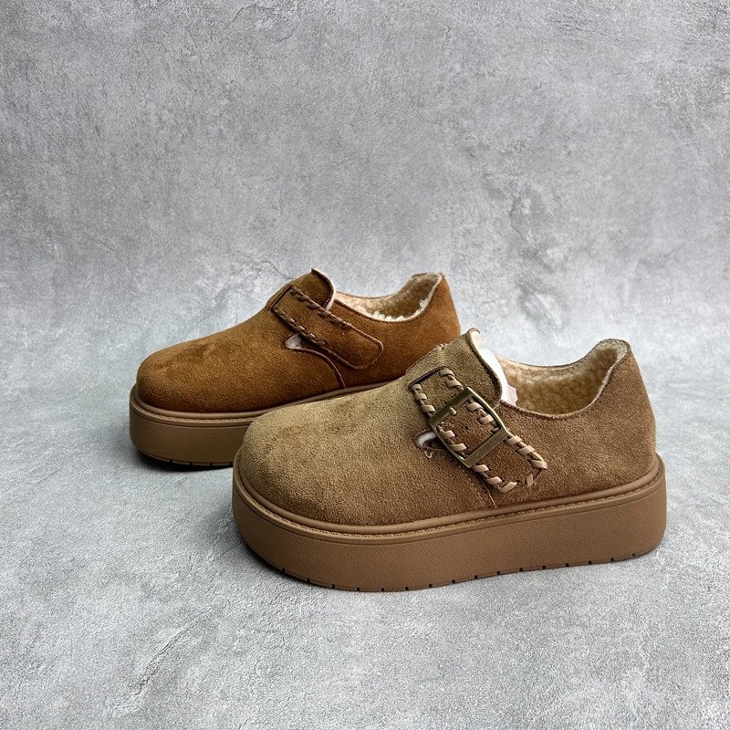 工厂25断码超纤秋季新款女鞋厚底勃肯鞋圆头松糕底套脚包头女棉鞋