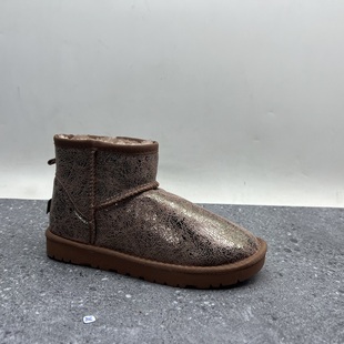 雪地靴牛皮厚底套脚绒里舒适女短靴 真皮女鞋 工厂2024处理冬款 断码