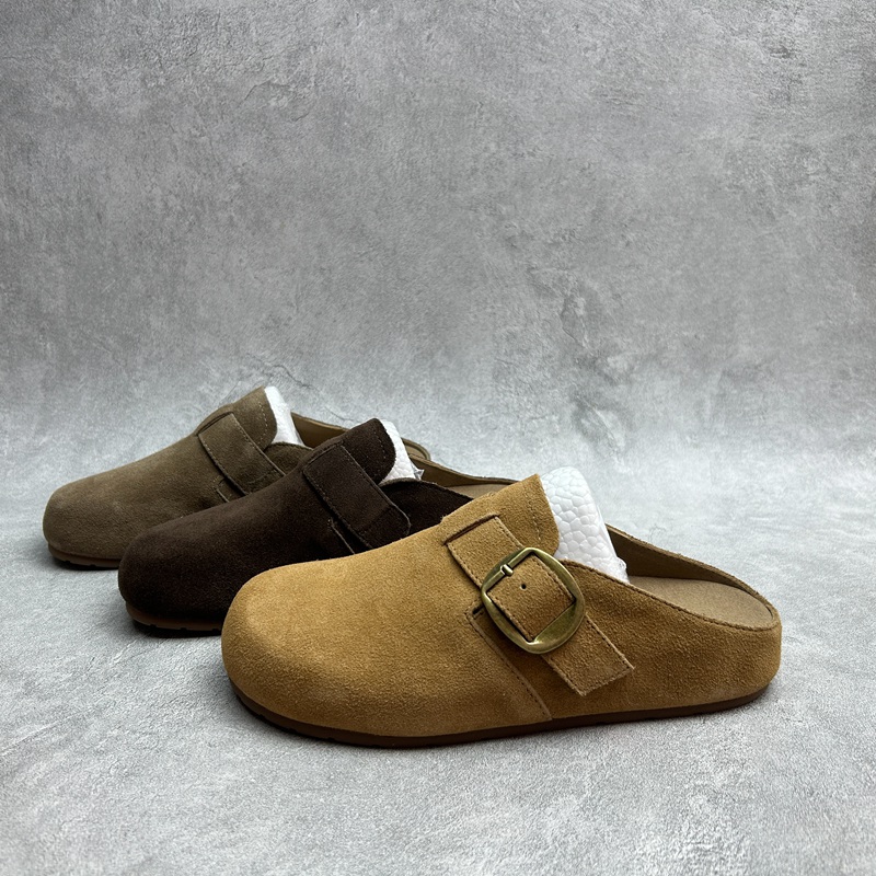 2025断码秋季新款内增高真皮女鞋工厂包头勃肯鞋套脚牛皮女拖鞋