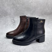 2025断码 牛皮拉链绒里女靴子 粗跟短靴工厂时尚 真皮秋冬新款 女鞋