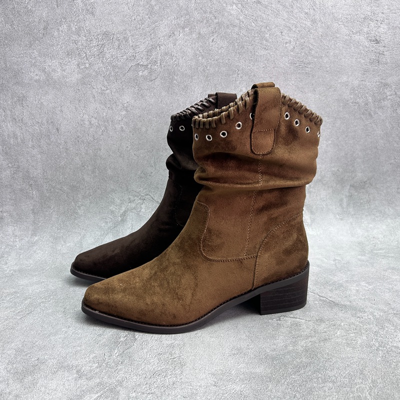 工厂2025秋季新款女鞋断码超纤高粗跟圆头短靴时尚女靴子马丁靴