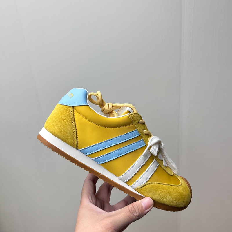 工厂断码真皮运动鞋女2025秋季新款德训鞋系带黄色厚底增高女板鞋