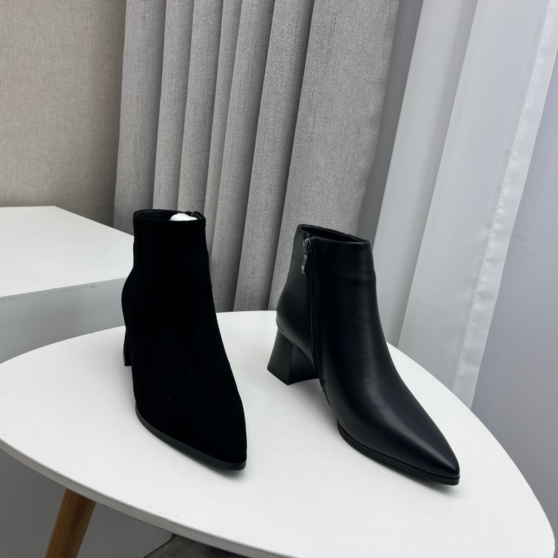 2025断码真皮秋冬新款女鞋粗跟短靴工厂时尚牛皮拉链绒里女靴子