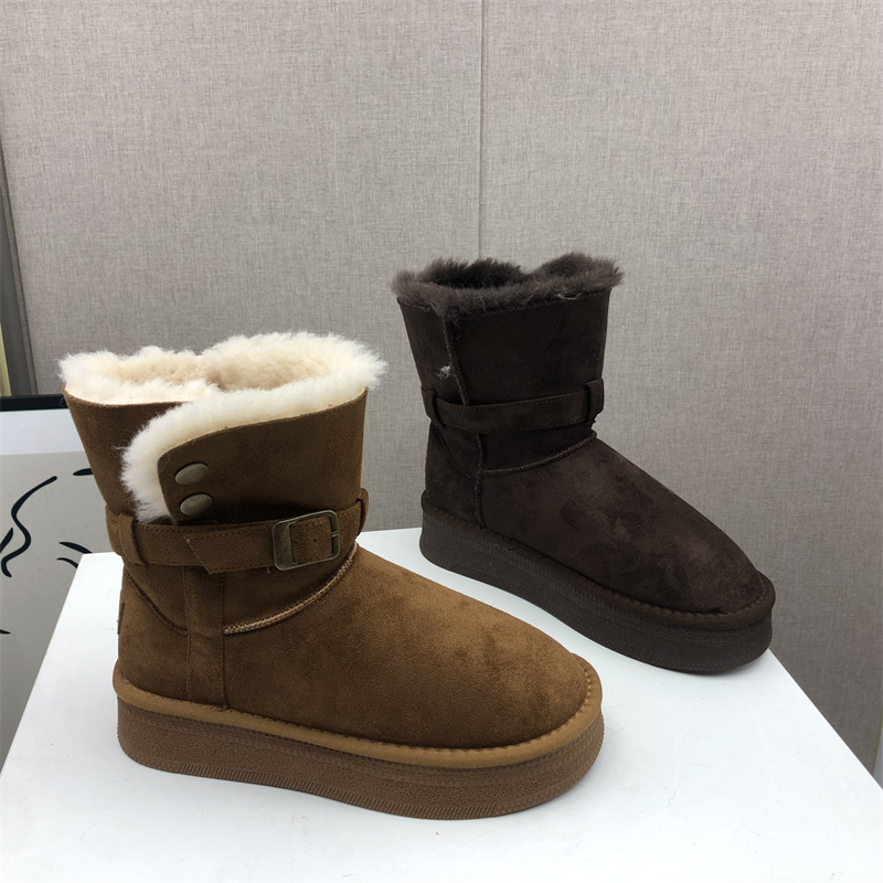 工厂2025秋冬断码绒面女鞋雪地靴厚底休闲舒适保暖时尚套脚短靴