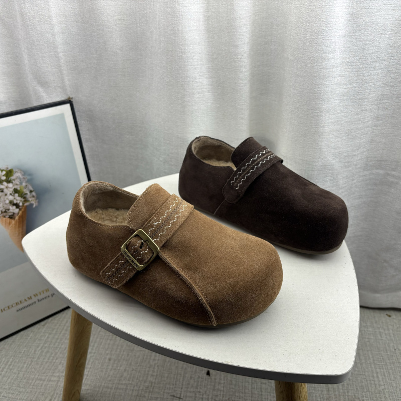 工厂25断码真皮秋季新款女鞋厚底勃肯鞋圆头松糕底套脚包头女棉鞋