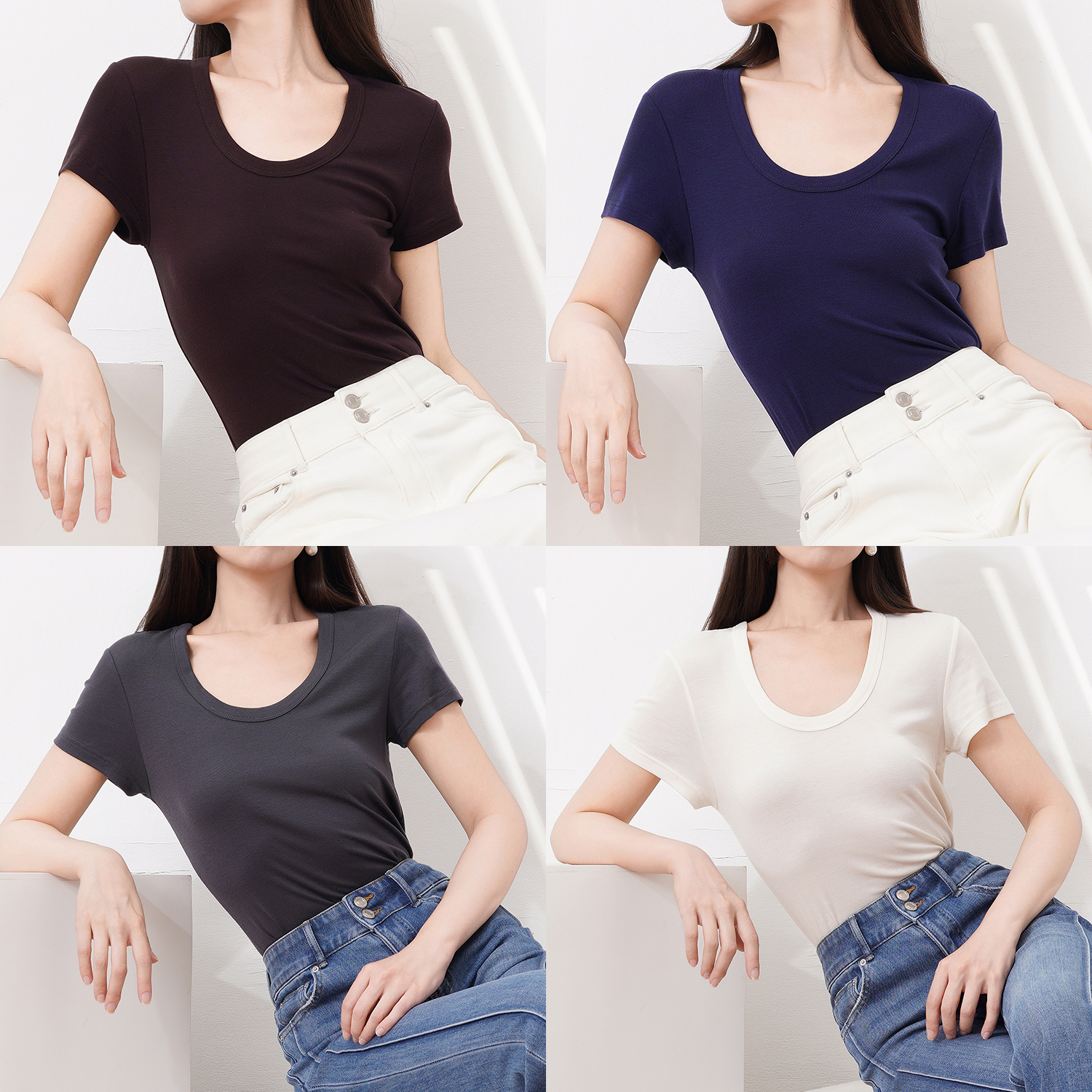 高级感通勤百搭质感U领简约T恤衫