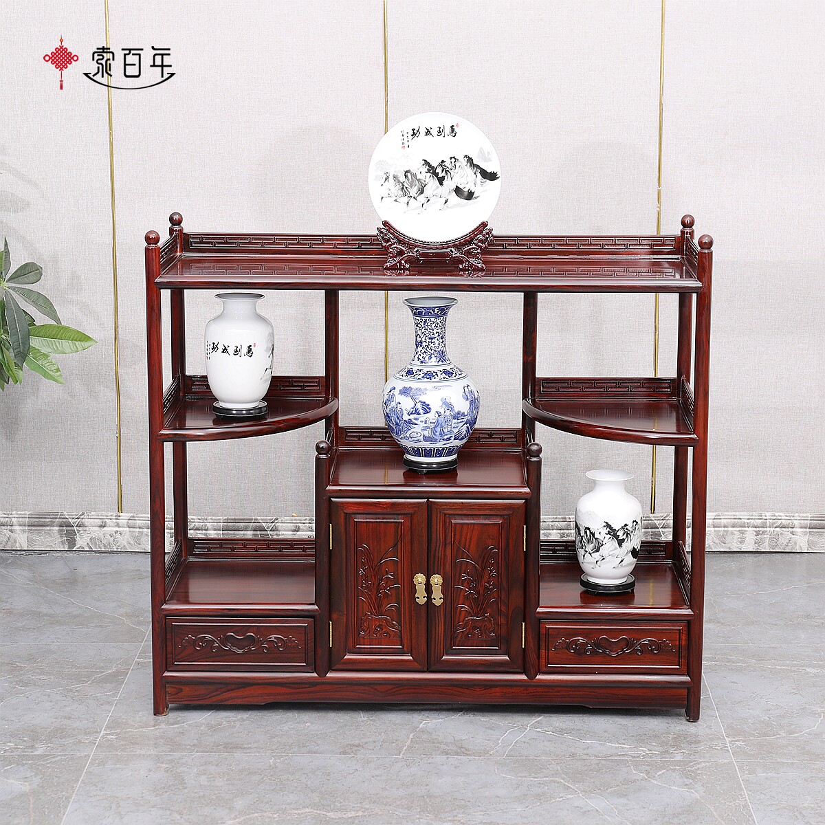 印尼黑酸枝中式实木餐边柜红木置物储物柜客厅收纳柜多层展示柜