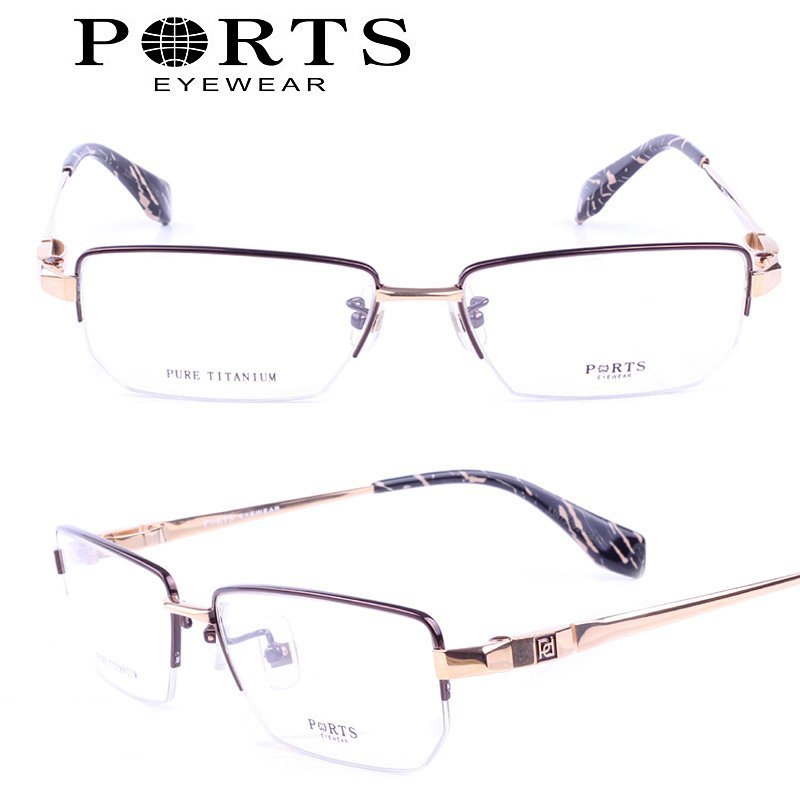 正品PORTS宝姿眼镜架纯钛男款眼镜框 半框近视休闲商务款POM12206