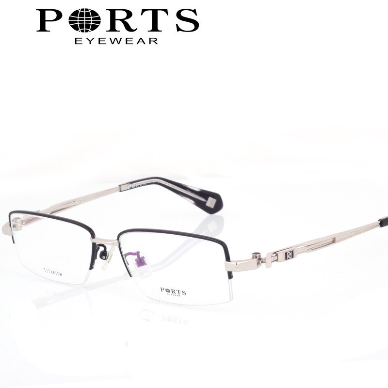 PORTS宝姿近视眼镜架纯钛大框宽脸 商务眼镜框男款 半框 POM12217