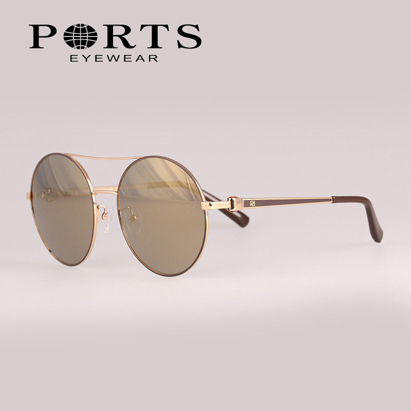 PORTS宝姿复古白色墨镜女圆框太阳眼镜 水银亮膜高级感 PSF11906