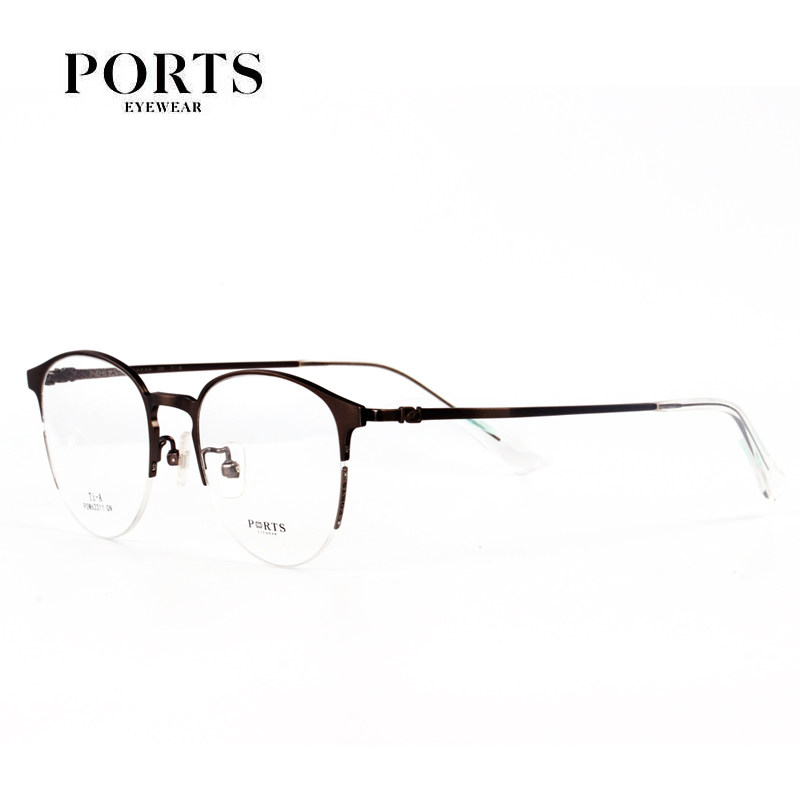 PORTS宝姿眼镜框男近视镜架纯钛复古圆框 POM62211 全框可配镜