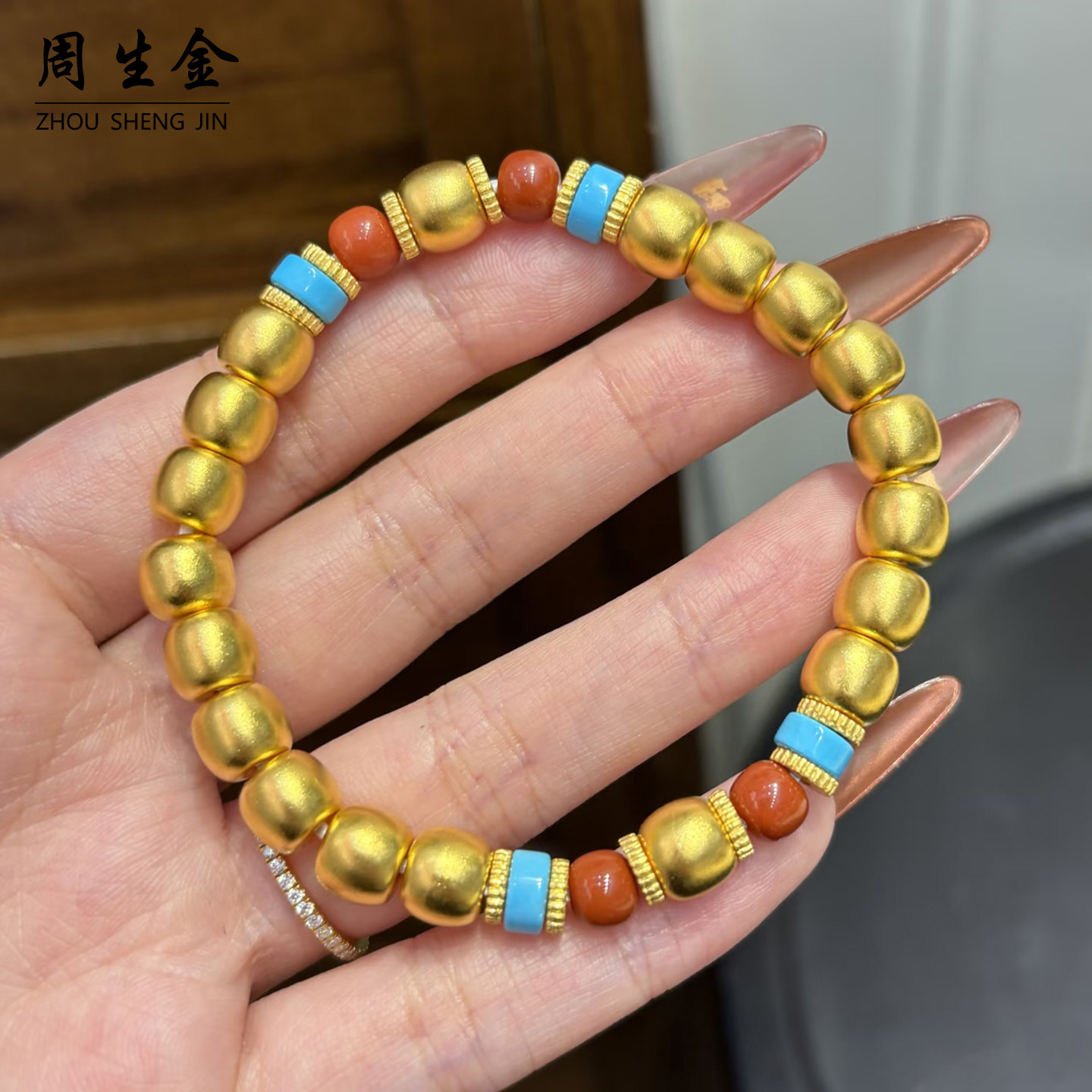 老铺同款古法沙金南红老型珠手链转运珠苹果珠手串女仿真黄金手串