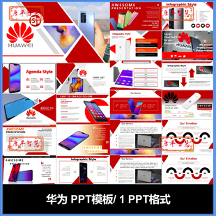 华为手机通讯通信公司PPT模板可编辑工作计划总结品牌推广