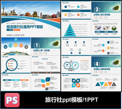 旅游旅行社ppt模板数字可编辑素材工作汇报总结推广