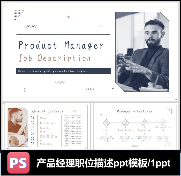 产品经理职位描述应聘述职规划要求ppt模板可编辑素材