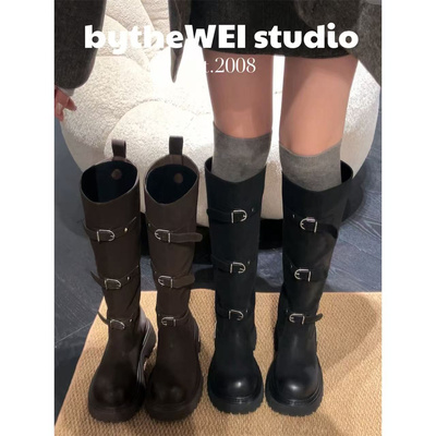 bytheWEI【三扣骑士】秋冬新款厚底长靴女显瘦显腿瘦瘦靴高筒靴女