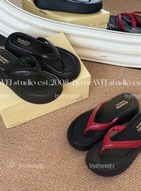 bytheWEI【红带人字】厚底松糕人字百搭黑红撞色夹趾夹脚凉拖鞋女