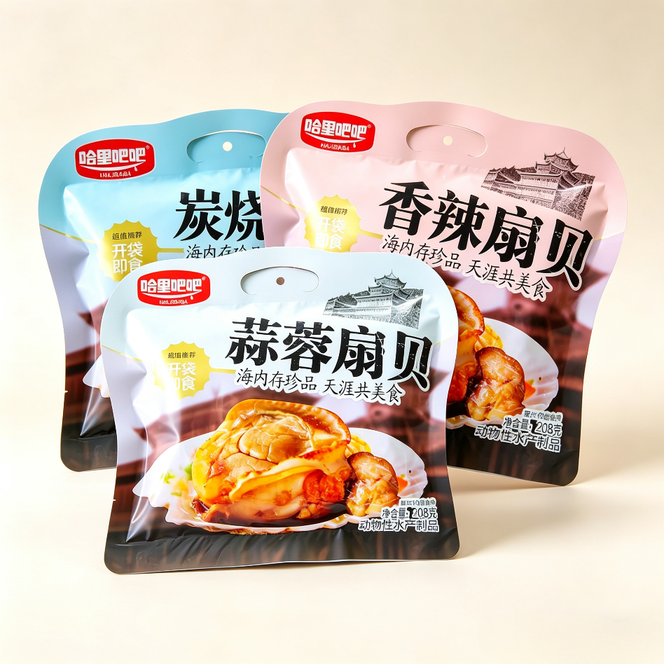 哈里吧吧即食香辣扇贝炭烤扇贝蒜蓉扇贝哈里巴巴零食食品袋装