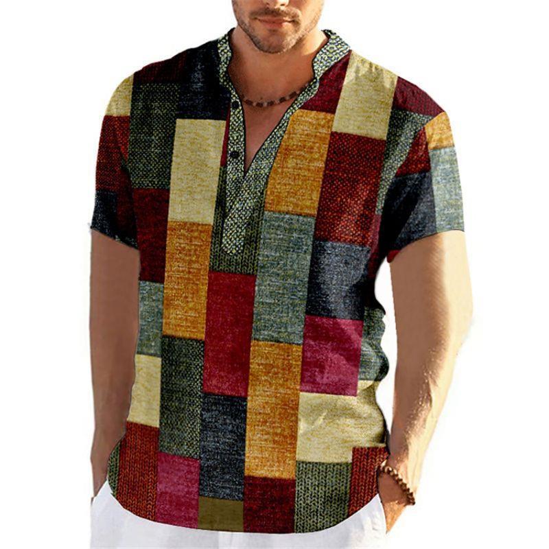 Vintage Men's Shirt 3d Fashion Patchwork Print Shirt