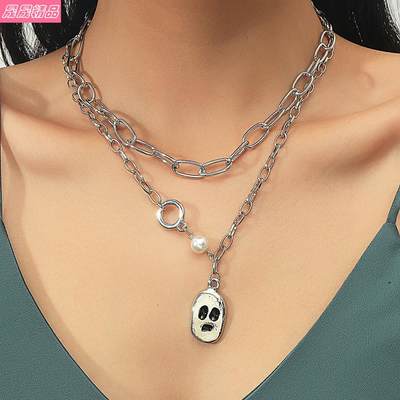 Halloween Ghost Face Skeleton Chain Pendant Necklace Punk