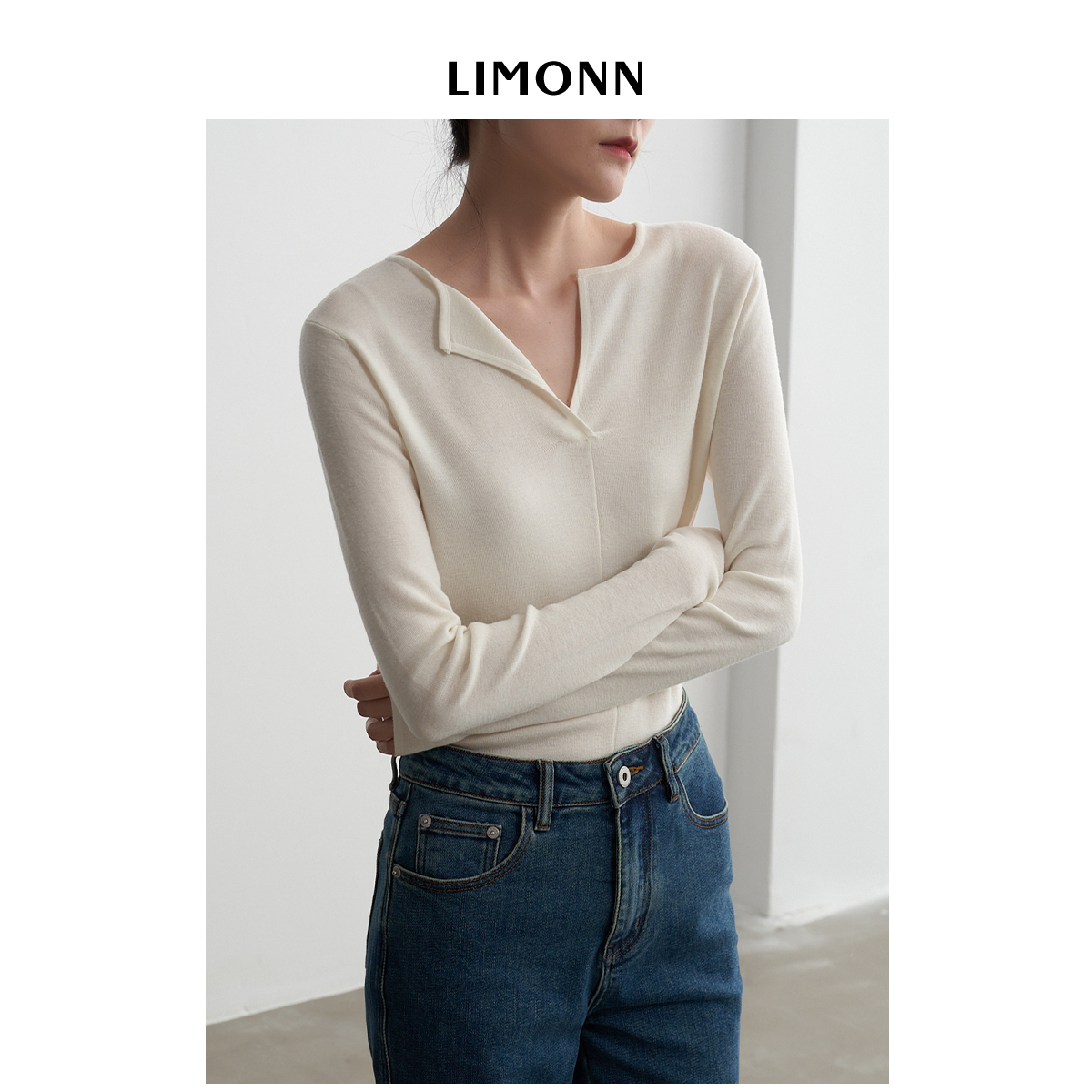 LIMONN羊毛V领V领毛针织衫