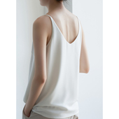 LIMONN气质通勤白色细跟v领缎面露背吊带质感背心女上衣夏装 新款