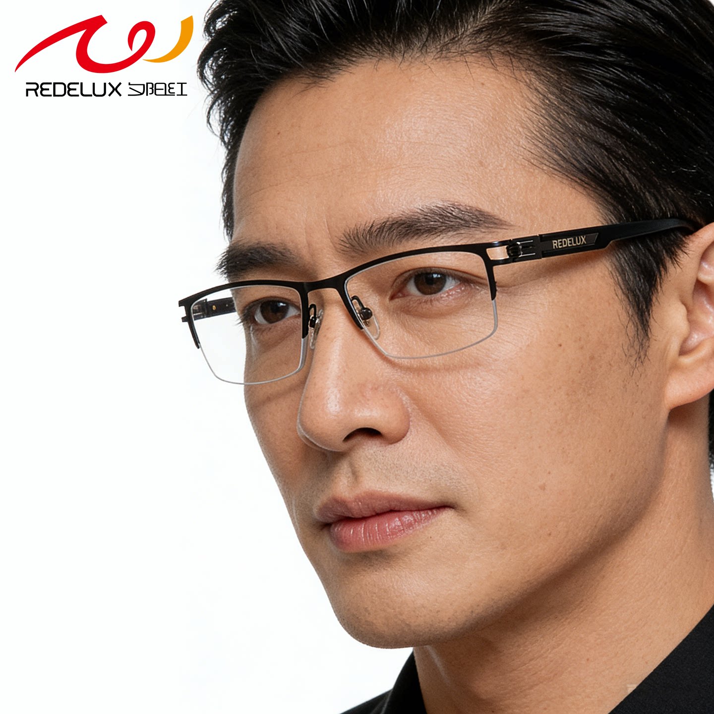夕阳红高级高档商务老花镜高清防蓝光防辐射半框树脂老光眼镜男式