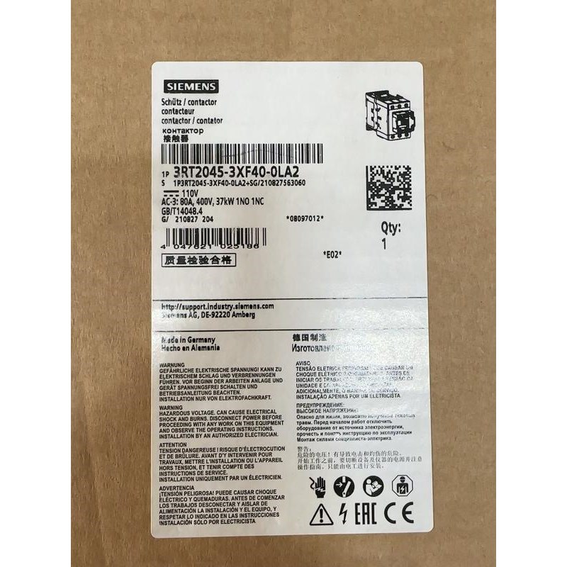 西门子接触器 3RT2045-3XF40-0LA2 全新原装议价