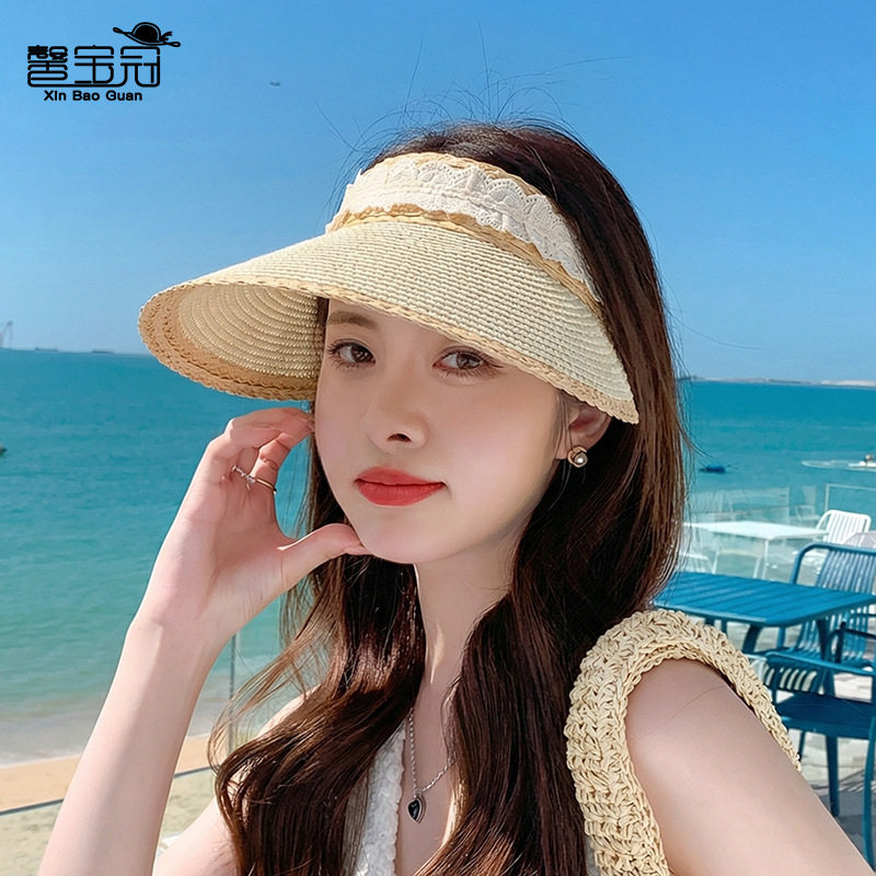 夏季空顶草帽韩版时尚百搭防晒太阳帽海边度假沙滩大檐遮阳帽子女