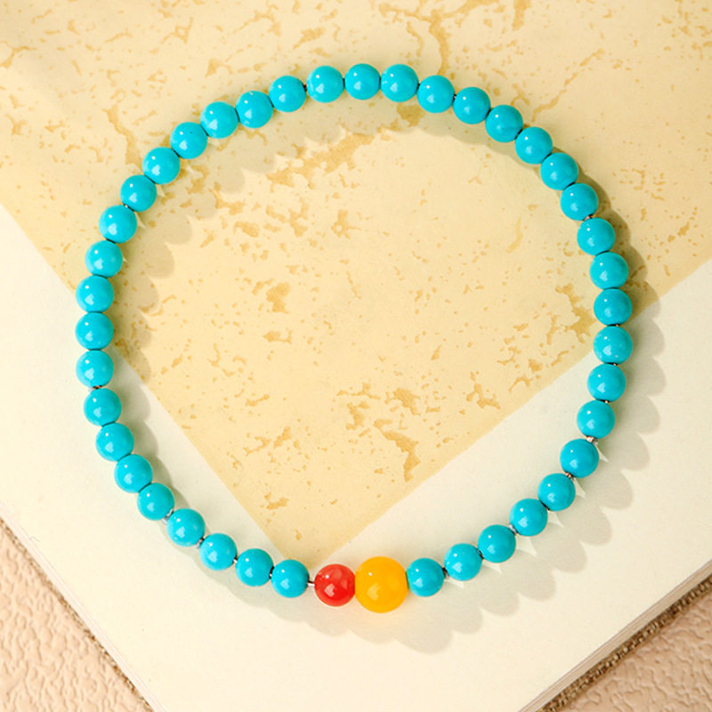 绿松石手串小米珠4mm极细单圈手链南红蜜蜡转运珠新中式国风翠珀