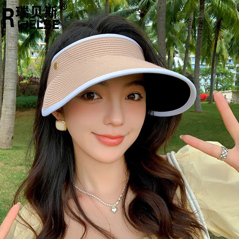 夏新款防晒帽防紫外线遮阳帽女可折叠大沿草编沙滩海边出游空顶帽