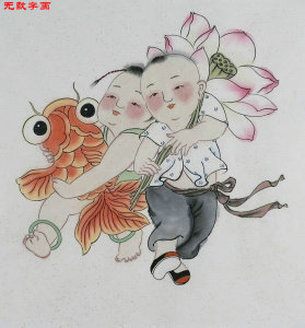 国画童子百子图纯手绘字画客厅装饰画三尺四尺斗方无款人物画GG