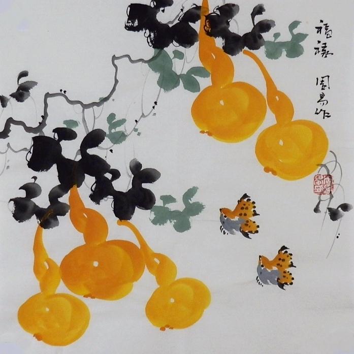 手绘国画装饰画电表南瓜葫芦寿桃