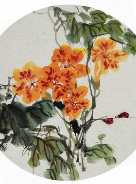 手绘国画花鸟画葫芦牡丹客厅装饰