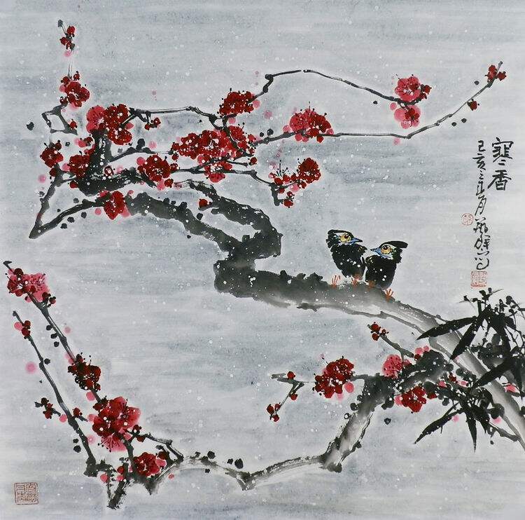 手绘字画客厅装饰书画热销I062461孙艺群四尺斗方国画花鸟画梅花
