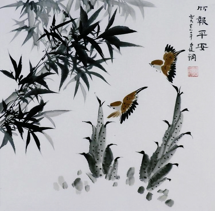纯手绘国画字画装饰画热销i071749李建钢三尺斗方写意花鸟画 墨竹
