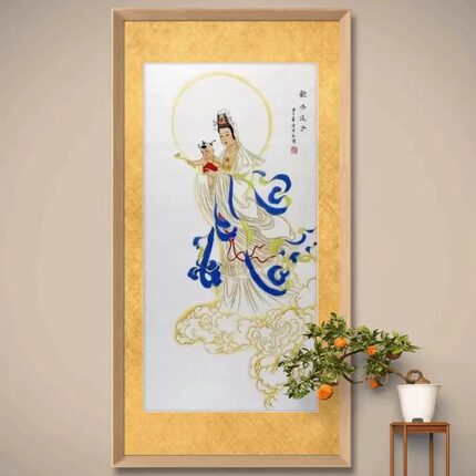 观音送子工笔画纯手绘字画客厅装饰画顾雪芳四尺国画人物画136GG