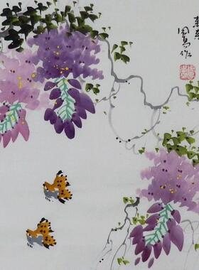 手绘国画花鸟紫藤牡丹竹子中式客厅办公室电表箱装饰画周易小品GG