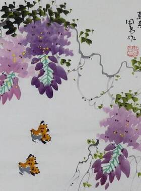 手绘国画花鸟紫藤牡丹竹子中式客厅办公室电表箱装饰画周易小品GG