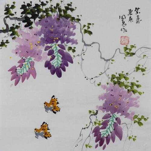 手绘国画花鸟紫藤牡丹竹子中式客厅办公室电表箱装饰画周易小品GG