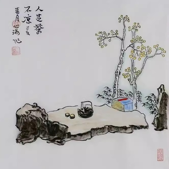 禅意纯手绘国画字画茶禅新中式