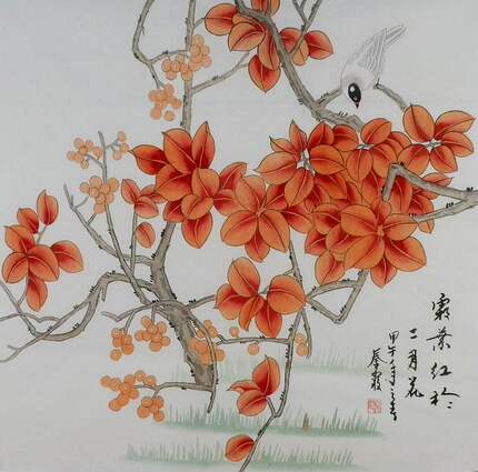 工笔画花鸟国画纯手绘字画客厅门廊办公室装饰画 秦霞四尺斗方GG
