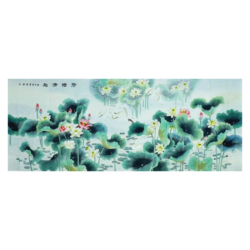 大丈二工笔画花鸟纯手绘国画客厅办公室装饰画顾雪芳荷花白鹭GG