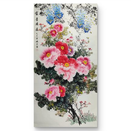 手绘真迹字画牡丹国画客厅办公室装饰画鸿田四尺整张花鸟富贵牡丹