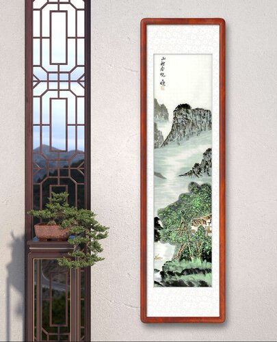 国画山水画手绘装饰画四条屏中式