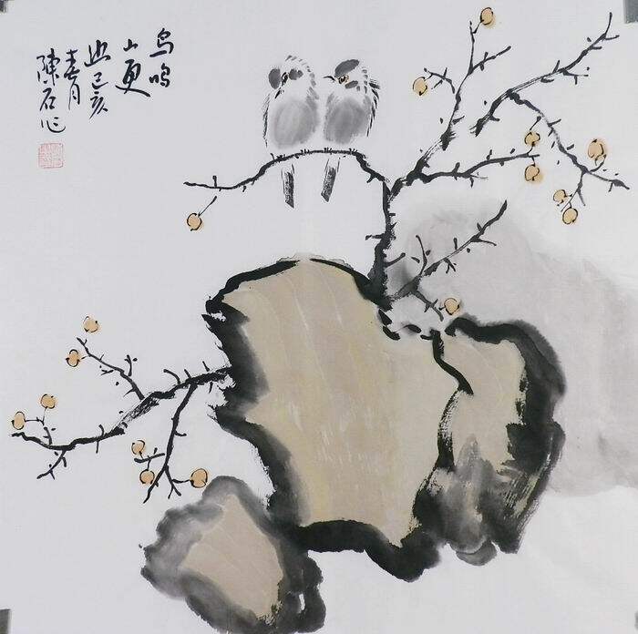 手绘字画书画客厅装饰画热销I051352陈石三尺斗方国画花鸟画鸟鸣