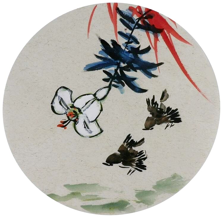 手绘字画装饰画新品I082004无款国画花鸟团扇圆形小品麻雀 直径33